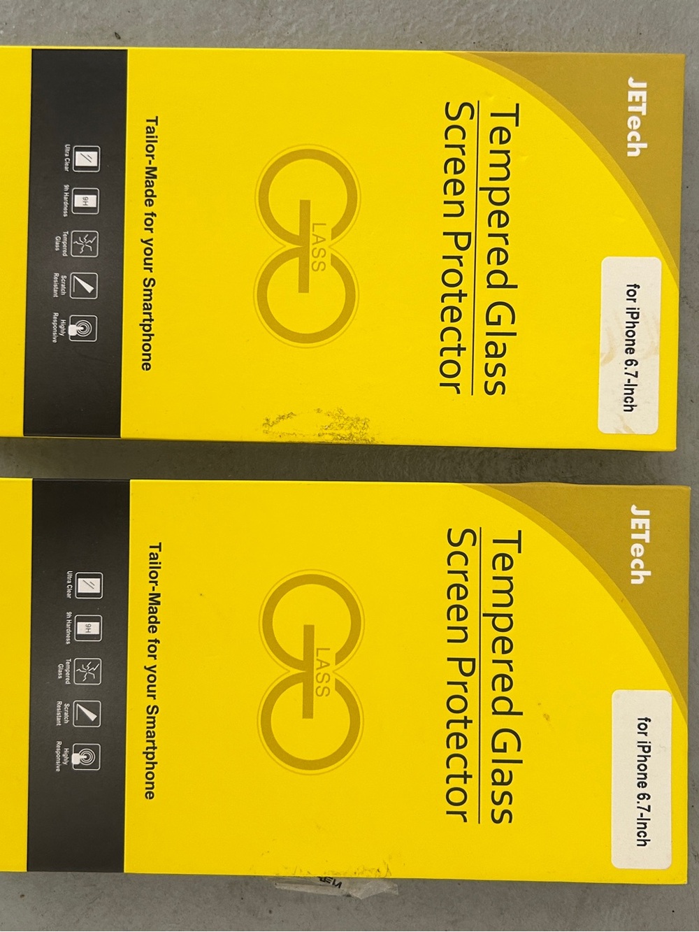 JETech Tempered Glass Screen Protector Packaging - Yellow